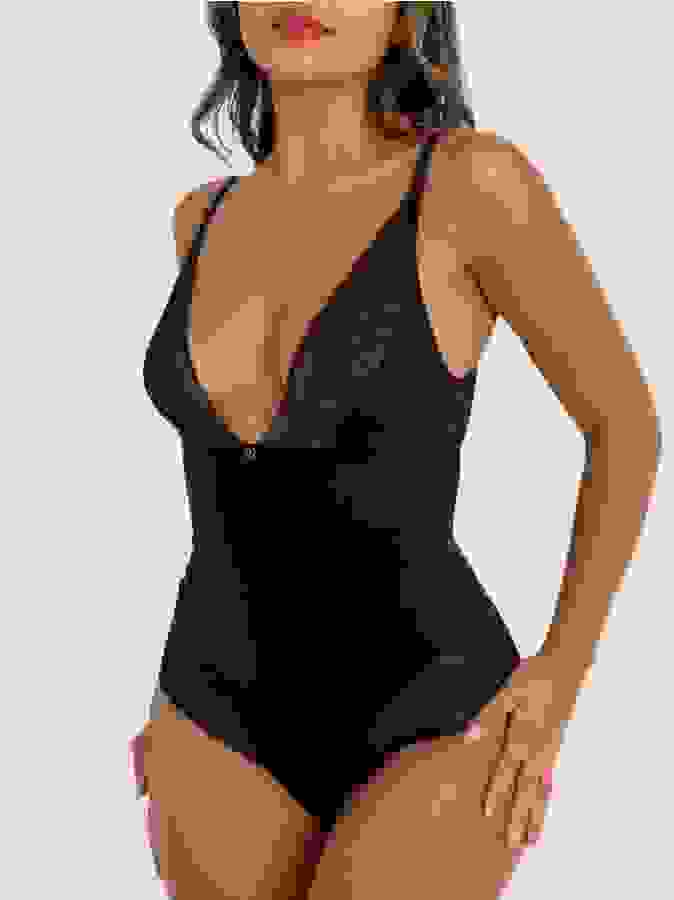 Lovehoney Hourglass Black Smoothing Sleeveless Open-Cut Body, Black, hi-res